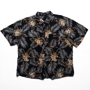 Hisdern Hawaiian Shirt Mens 2XL Black Tropical Aloha Floral Cotton